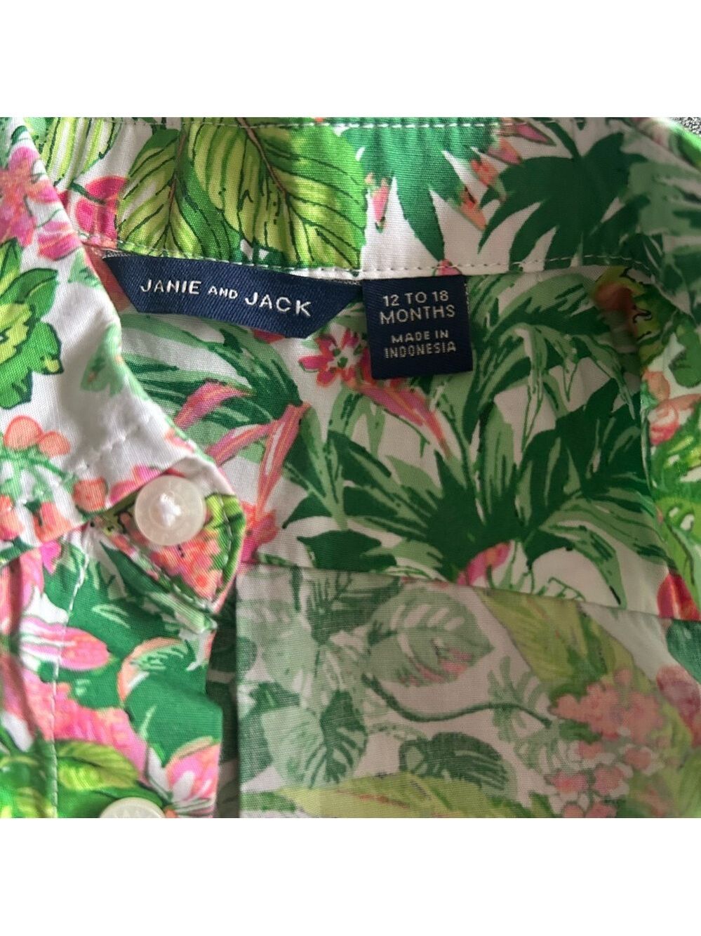 Janie and Jack Green Pink Tropical Shirt 12-18 Months - Picture 3 of 5